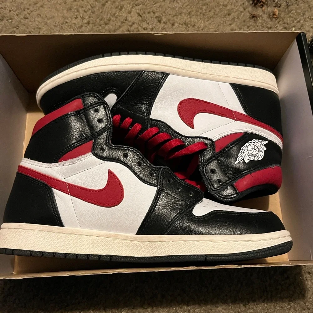 Jordan High-Top Sneakers in Black, White & Red